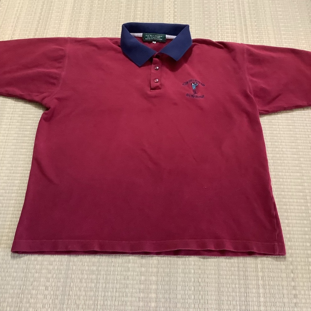 The Old Course St Andrews Short Sleeve Polo Shirt Med Maroon Blue England Golf